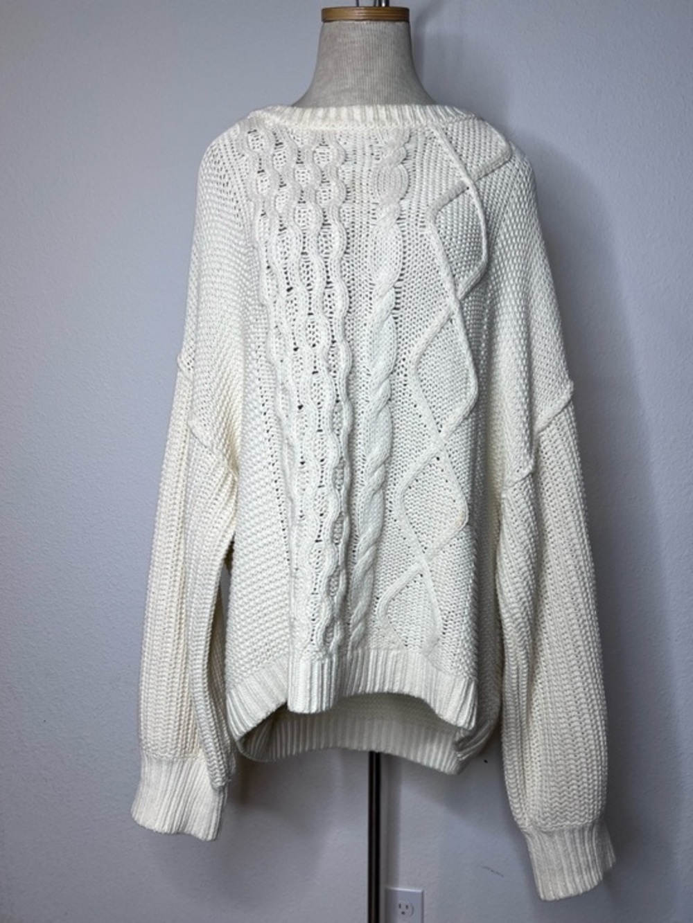 Free People Ivory Cable Crewneck Sweater - Picture 1 of 4